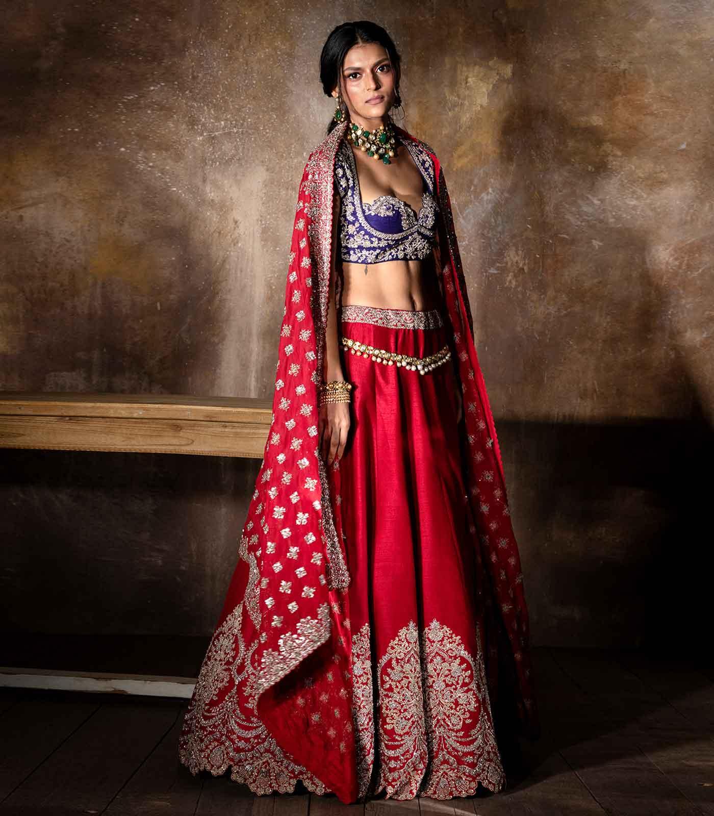 Red embroidered lehenga set - Jayanti Reddy