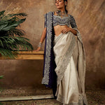 Beige embroidered saree set - Jayanti Reddy
