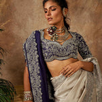 Beige embroidered saree set - Jayanti Reddy