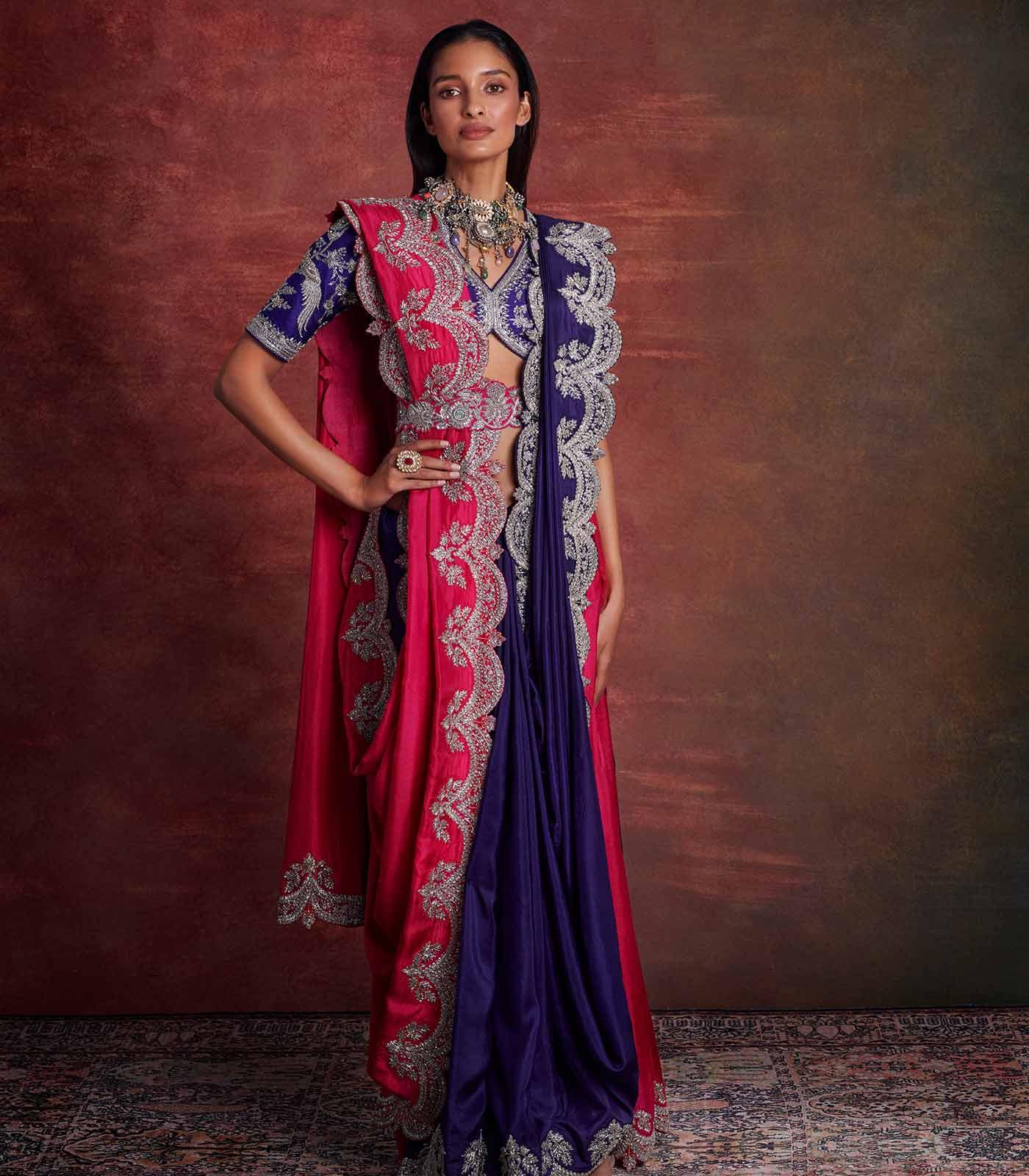 Purple and pink embroidered saree set - Jayanti Reddy