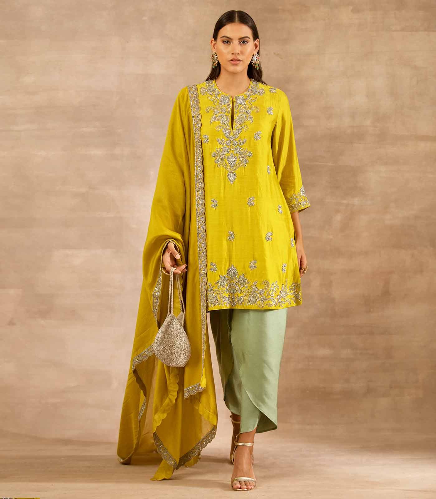 Mustard Embroidered Tunic Set - Jayanti Reddy