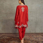 Red Embroidered Long Tunic Set - Jayanti Reddy