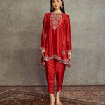 Red Embroidered Long Tunic Set - Jayanti Reddy