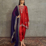 Red Embroidered Long Tunic Set - Jayanti Reddy