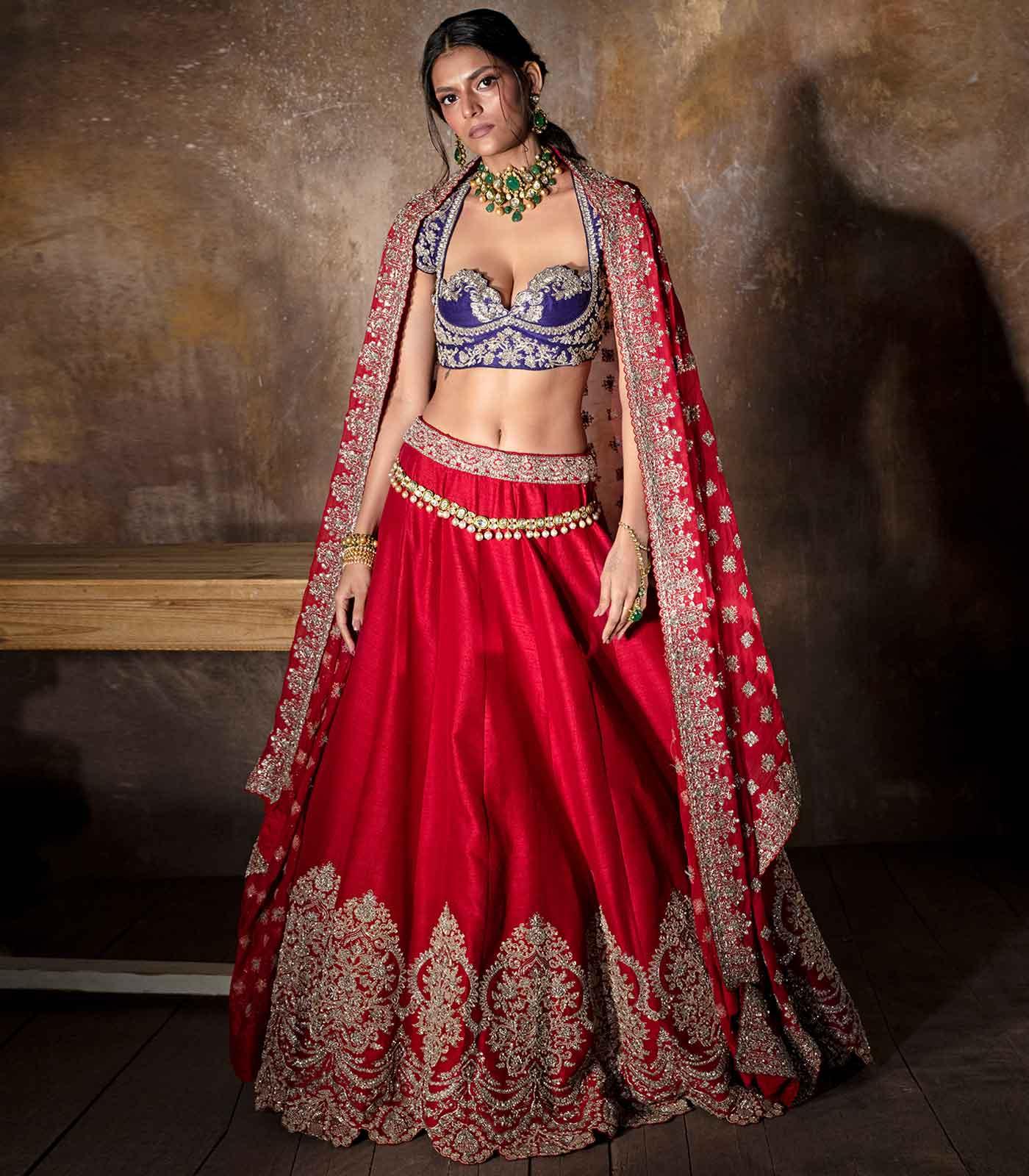 Red embroidered lehenga set - Jayanti Reddy