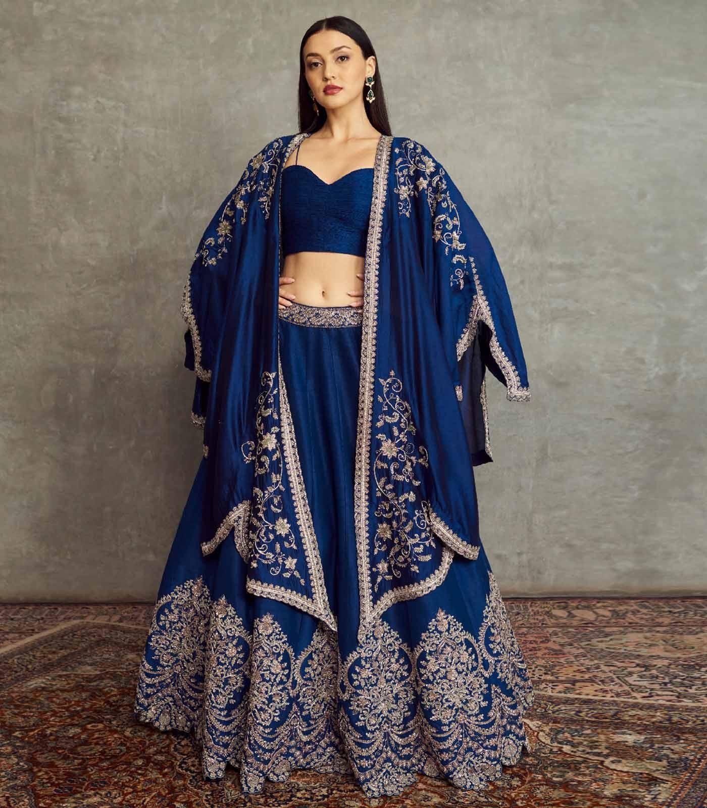 Navy Blue Embroidered Lehenga Set - Jayanti Reddy