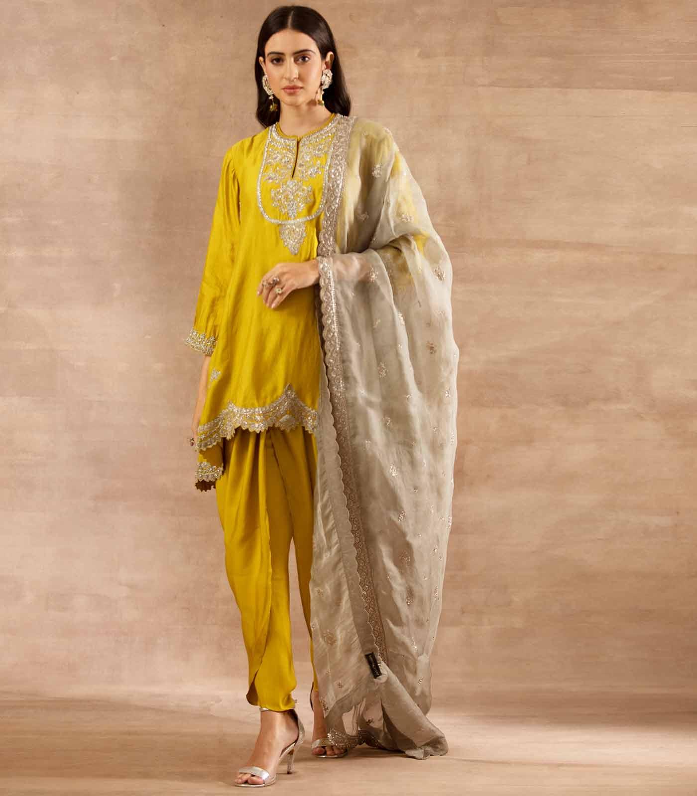 Mustard Embroidered Tunic Set - Jayanti Reddy