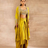 Mustard Embroidered Cape Set - Jayanti Reddy