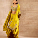 Mustard Embroidered Cape Set - Jayanti Reddy