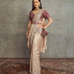 Beige Embroidered Saree With Blouse - Jayanti Reddy
