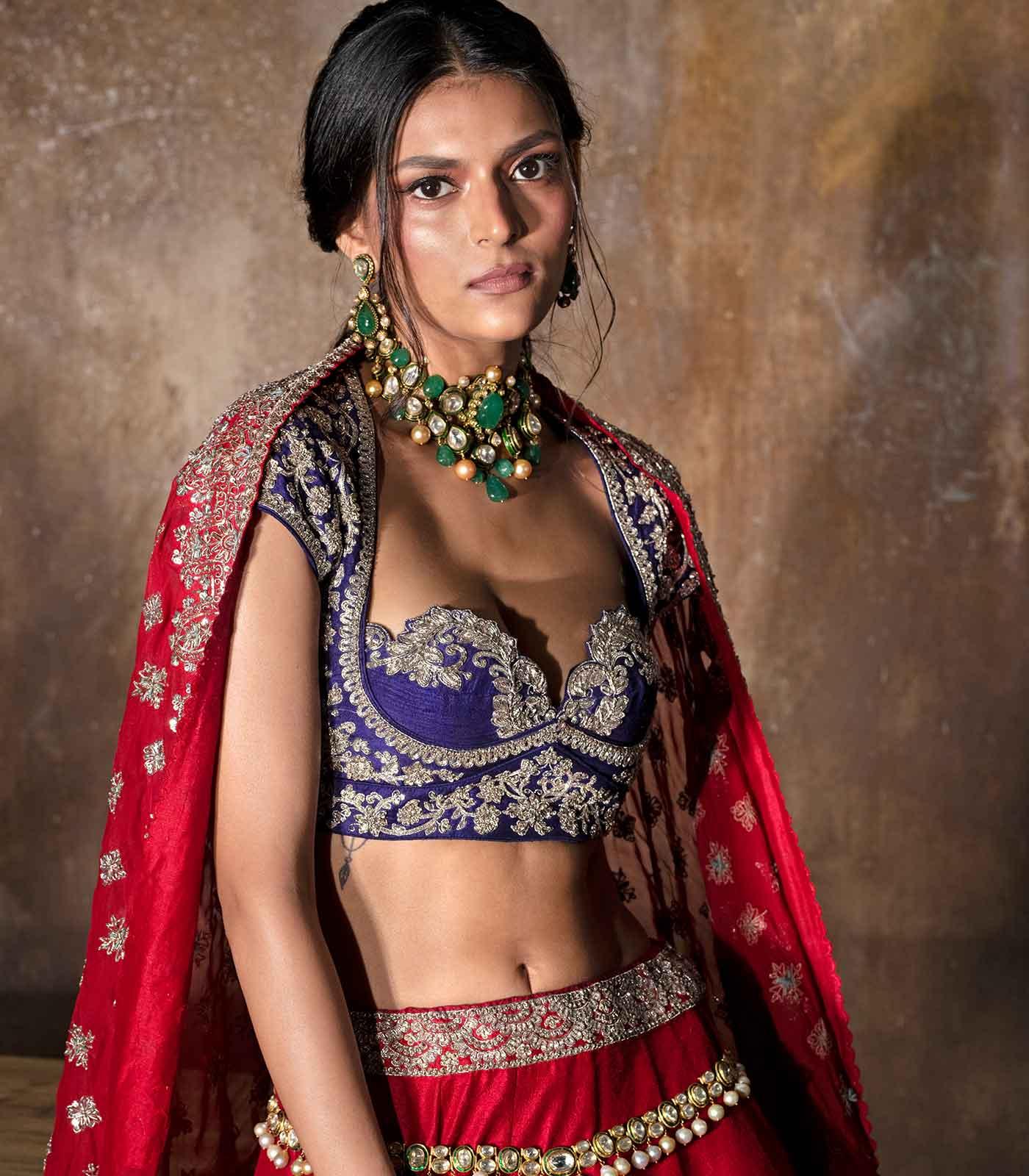 Red embroidered lehenga set - Jayanti Reddy