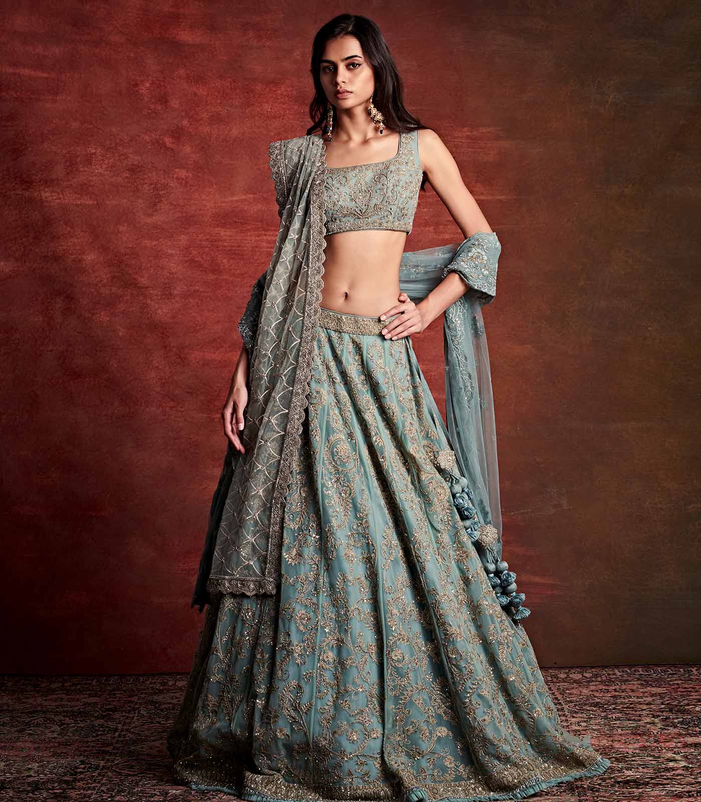 Navy Blue Silk Embroidered Lehenga Set Design by Jayanti Reddy at Pernia's  Pop Up Shop 2024