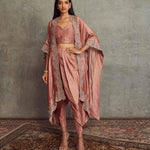 Peach Embroidered Cape Set - Jayanti Reddy