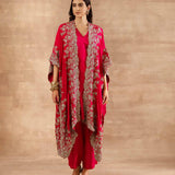 Pink Embroidered Cape Set - Jayanti Reddy
